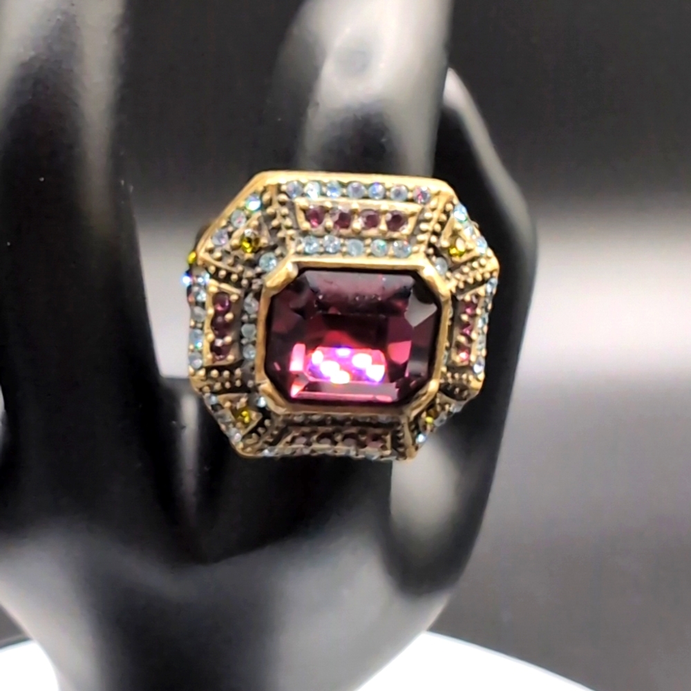 Heidi Daus| Purple Amethyst With Tricolored Crystal Accents Octagon Ring